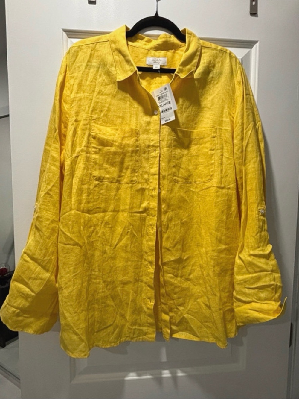 Charter Club Bright Yellow Button-Front Linen-Blend Blouse